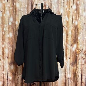 Express Black Collared Button-Down Blouse